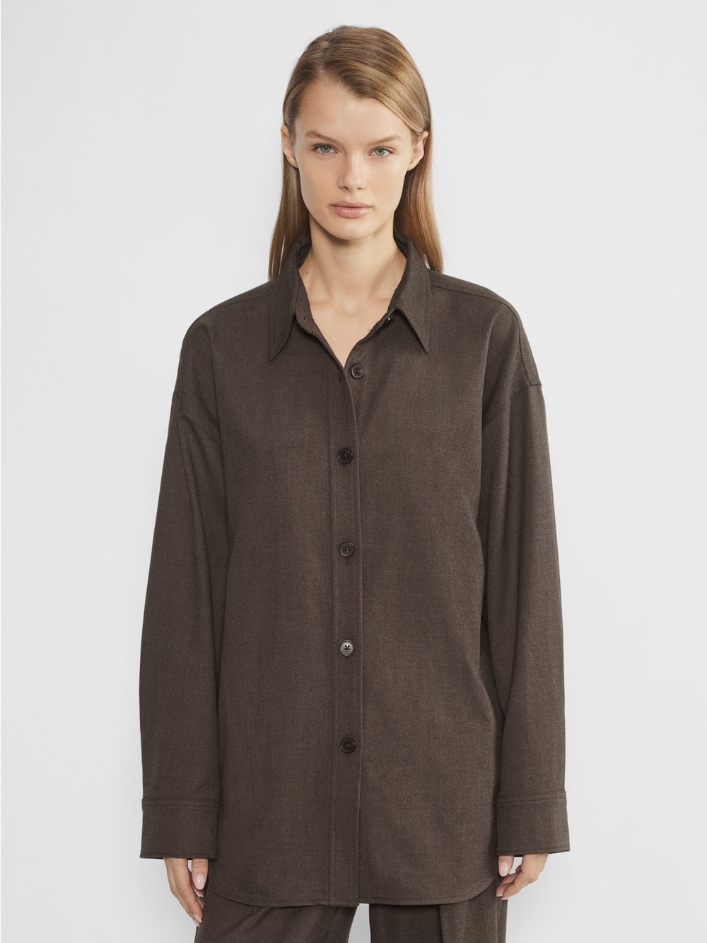 Babaton Dark Brown Button-Front Relaxed Trench Shirt